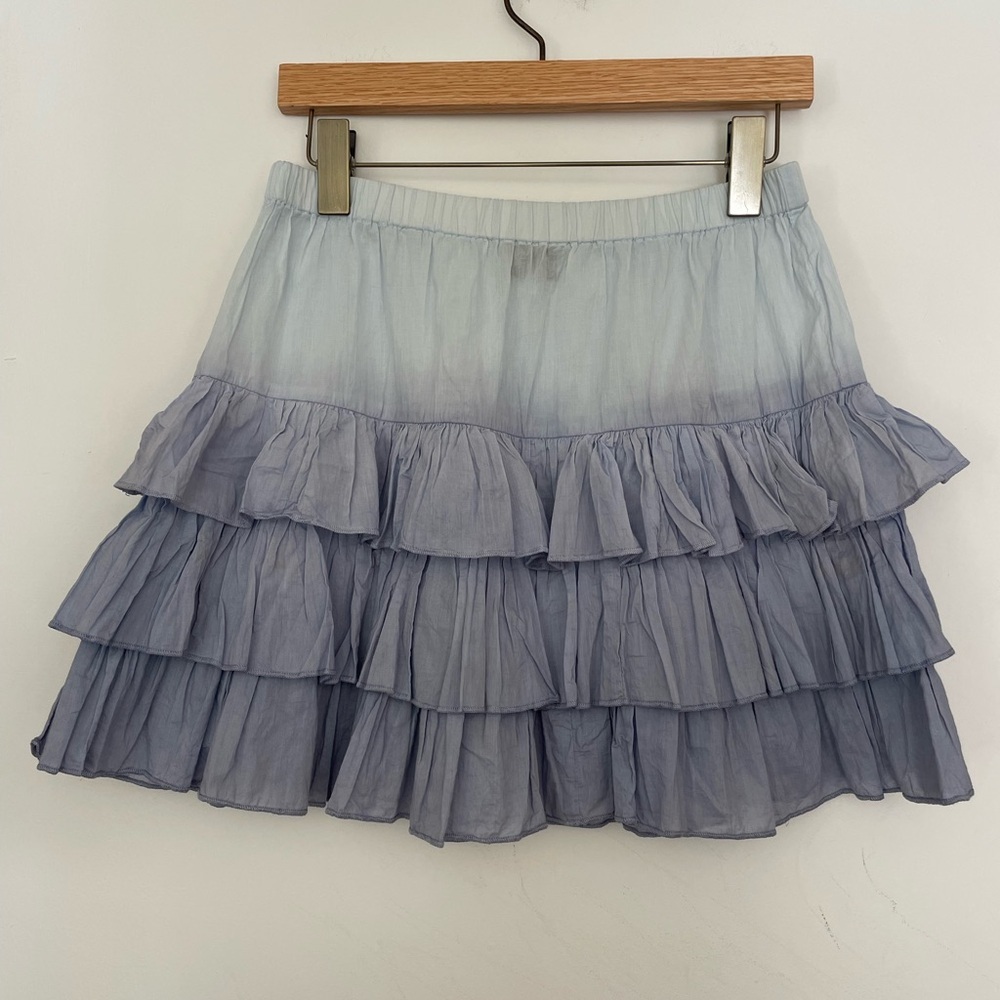 Club Monaco Light Blue Tiered A-Line Skirt ruffle ombré - Picture 2 of 5